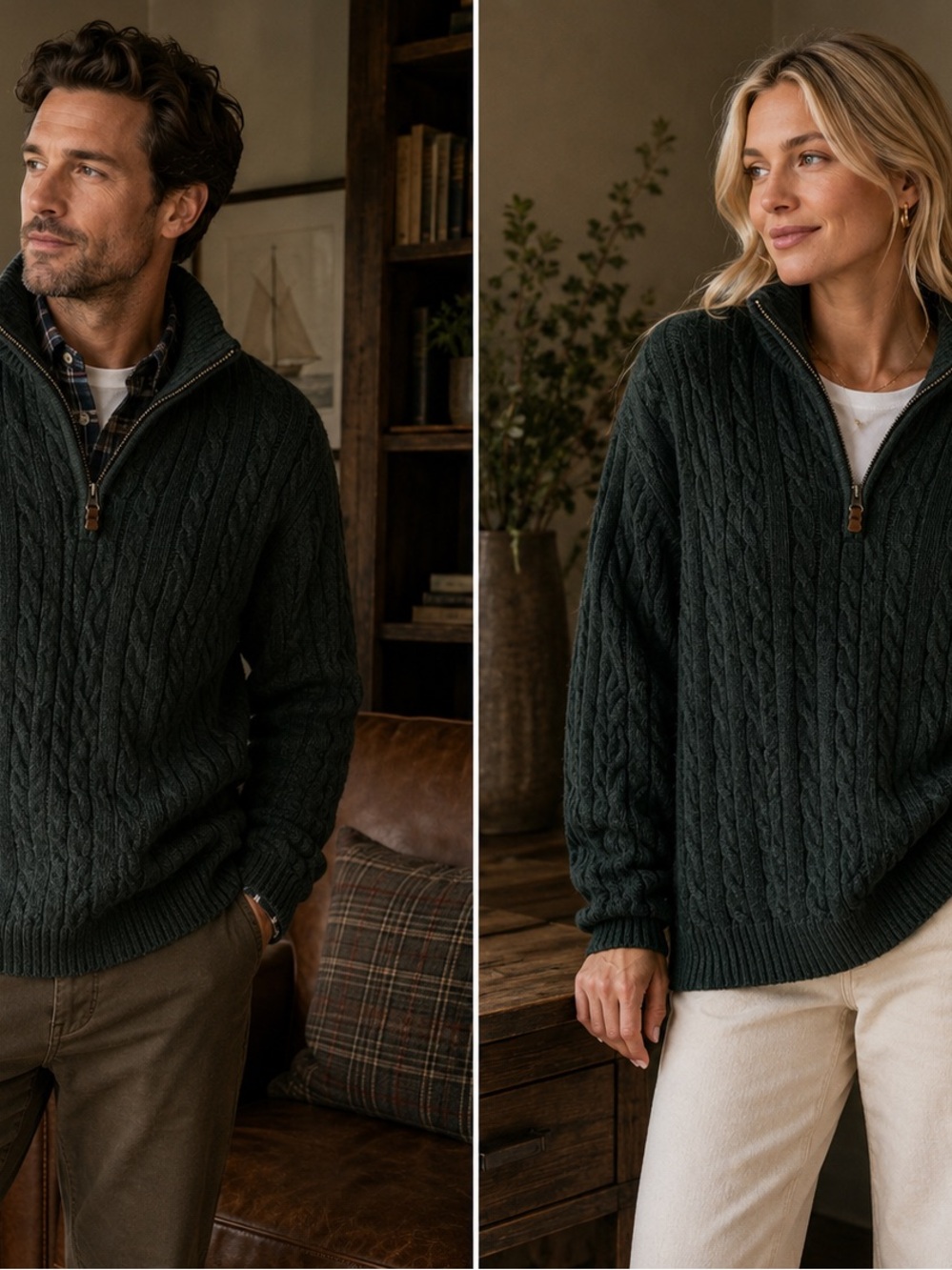 Denver Hayes 100% Cotton Cable Knit Half-Zip Sweater | XL